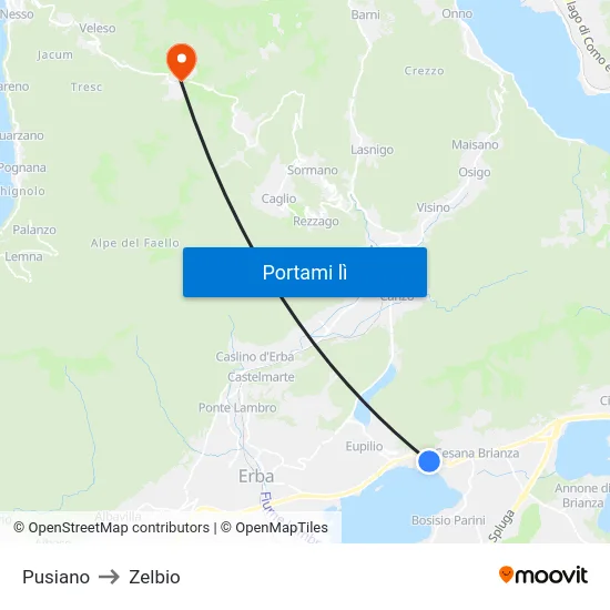 Pusiano to Zelbio map