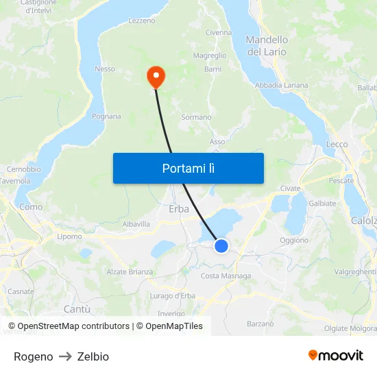 Rogeno to Zelbio map
