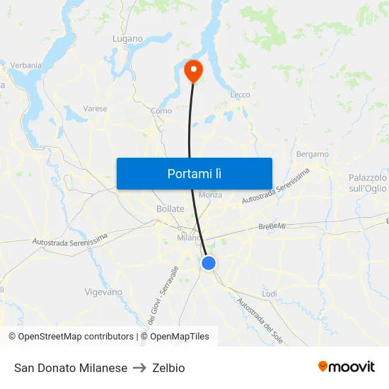 San Donato Milanese to Zelbio map