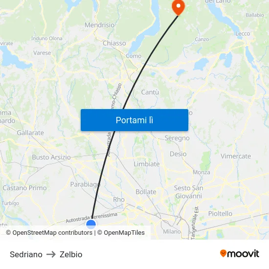 Sedriano to Zelbio map
