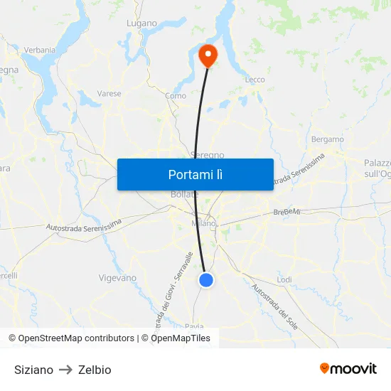 Siziano to Zelbio map