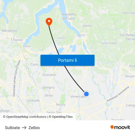 Sulbiate to Zelbio map