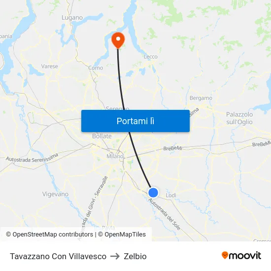 Tavazzano Con Villavesco to Zelbio map