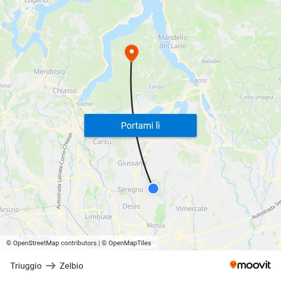 Triuggio to Zelbio map