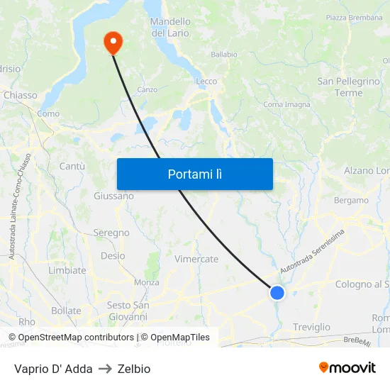 Vaprio D' Adda to Zelbio map