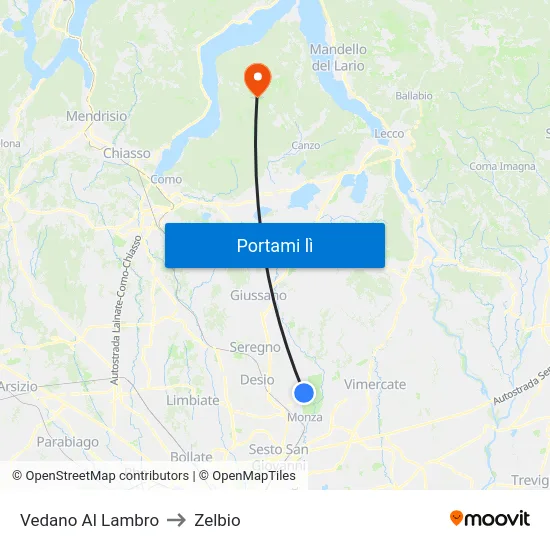 Vedano Al Lambro to Zelbio map