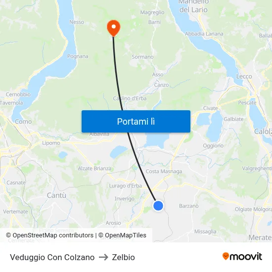 Veduggio Con Colzano to Zelbio map