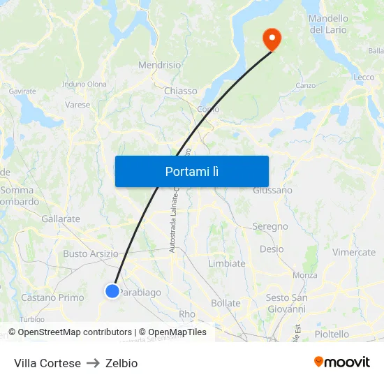 Villa Cortese to Zelbio map