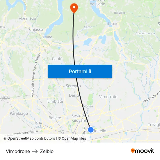 Vimodrone to Zelbio map