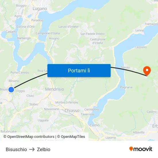 Bisuschio to Zelbio map