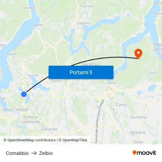 Comabbio to Zelbio map