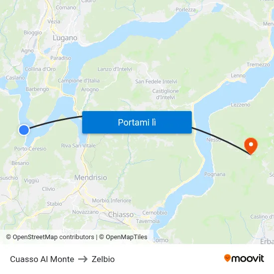Cuasso Al Monte to Zelbio map