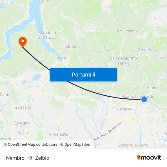 Nembro to Zelbio map