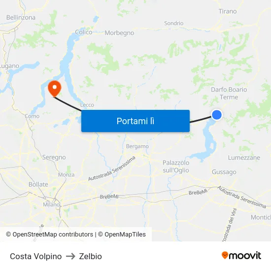 Costa Volpino to Zelbio map