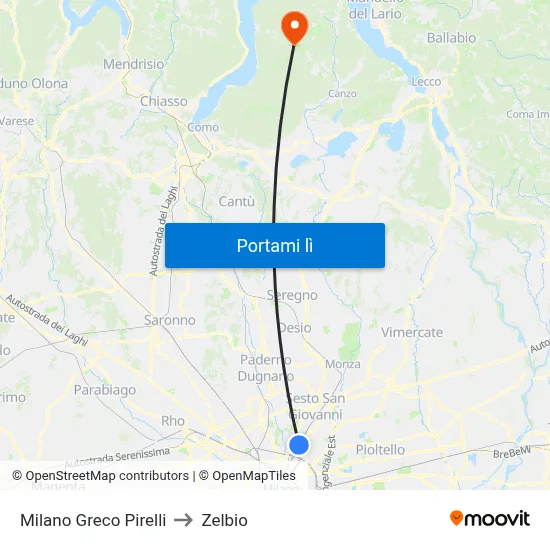Milano Greco Pirelli to Zelbio map