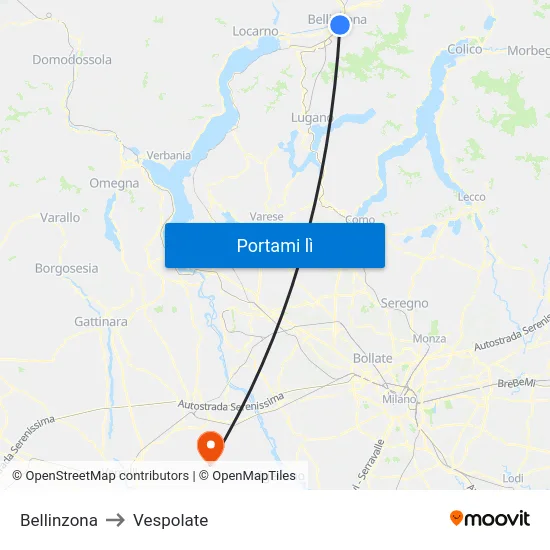 Bellinzona to Vespolate map