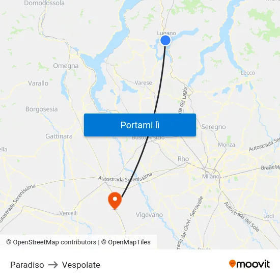 Paradiso to Vespolate map