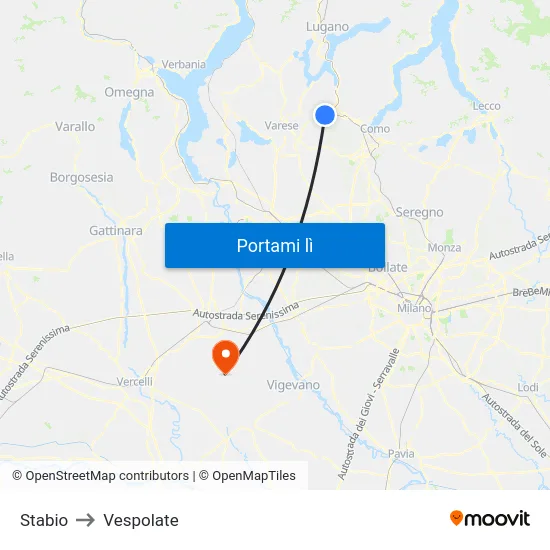 Stabio to Vespolate map