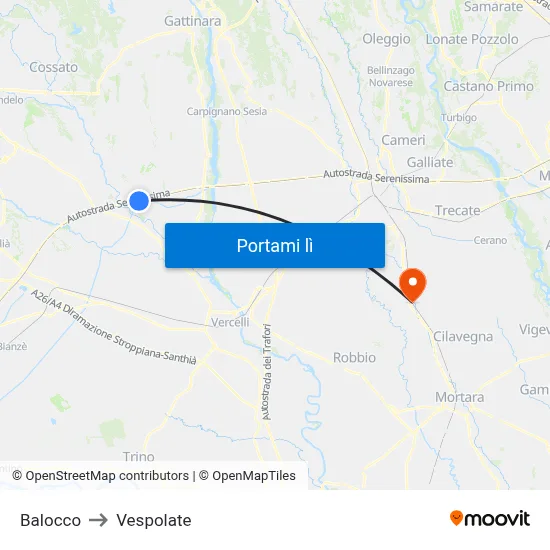 Balocco to Vespolate map