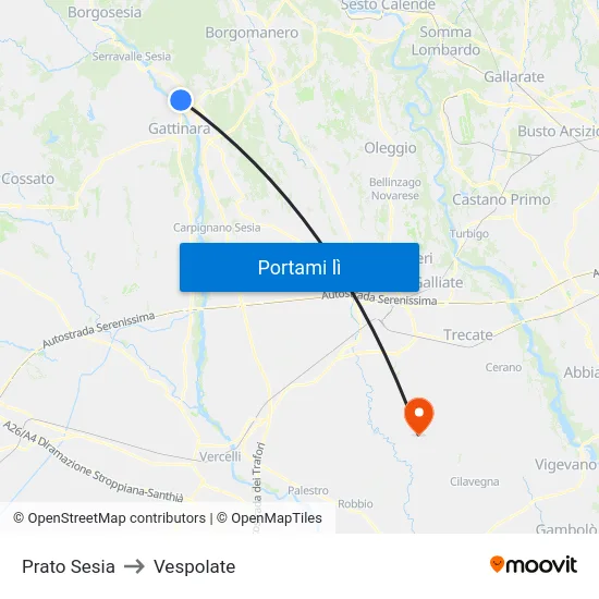 Prato Sesia to Vespolate map