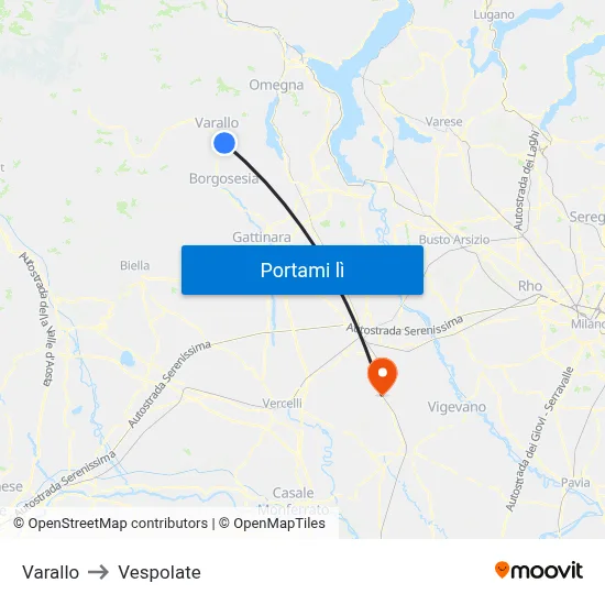 Varallo to Vespolate map