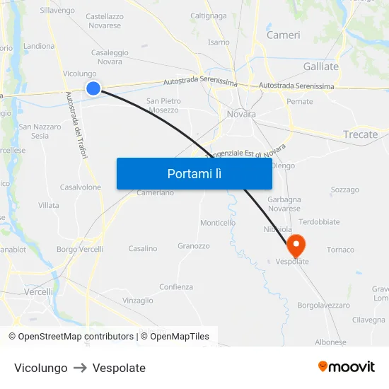 Vicolungo to Vespolate map