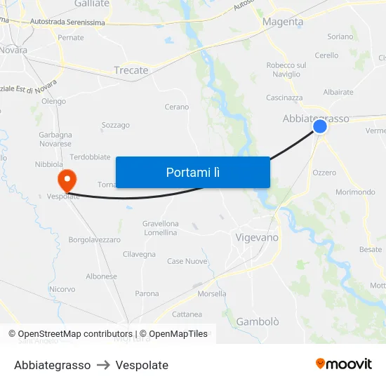 Abbiategrasso to Vespolate map