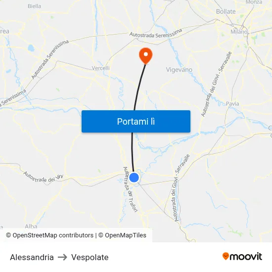Alessandria to Vespolate map