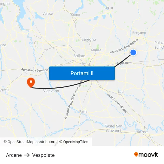 Arcene to Vespolate map