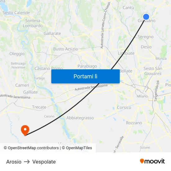 Arosio to Vespolate map