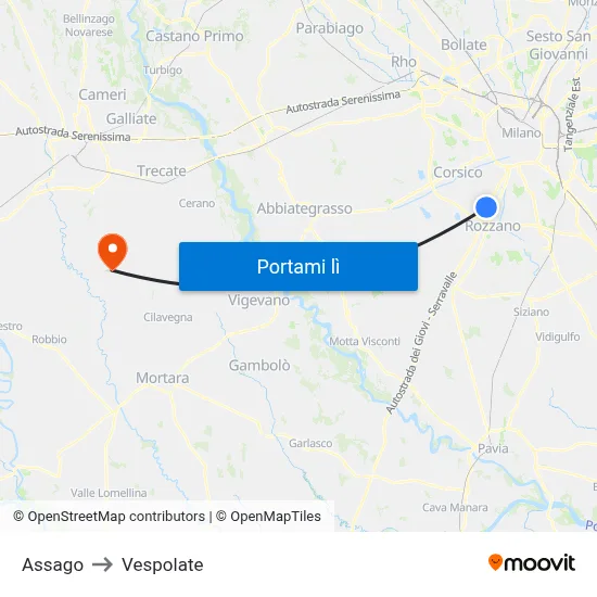 Assago to Vespolate map