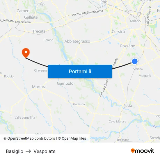 Basiglio to Vespolate map