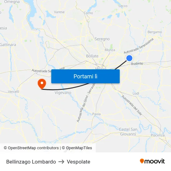 Bellinzago Lombardo to Vespolate map