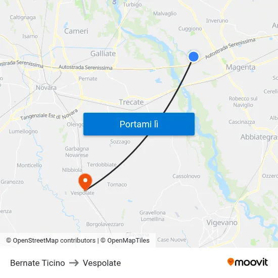 Bernate Ticino to Vespolate map