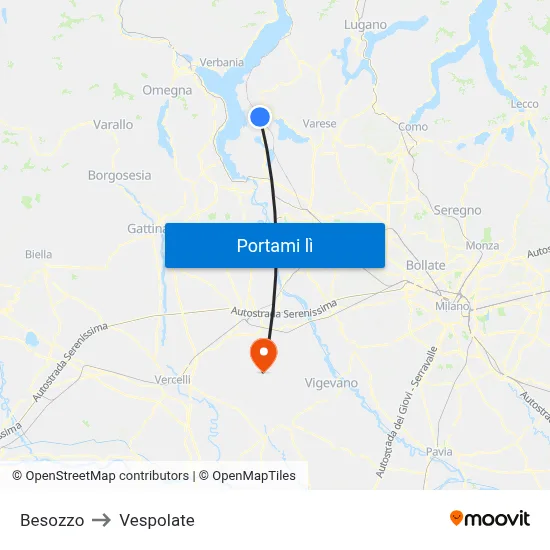 Besozzo to Vespolate map