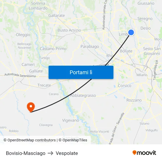 Bovisio-Masciago to Vespolate map