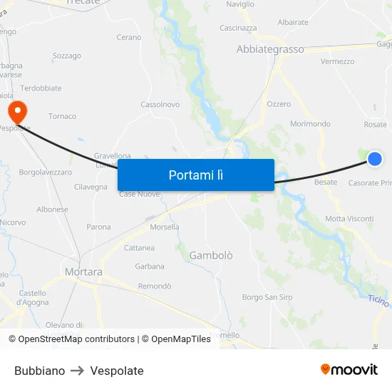 Bubbiano to Vespolate map