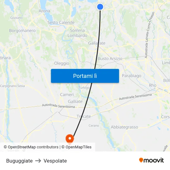 Buguggiate to Vespolate map