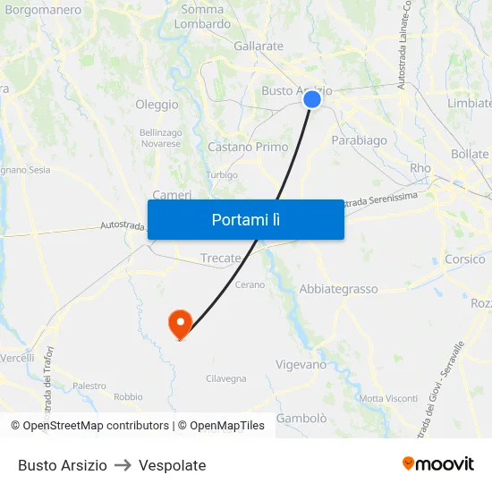 Busto Arsizio to Vespolate map