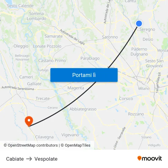 Cabiate to Vespolate map