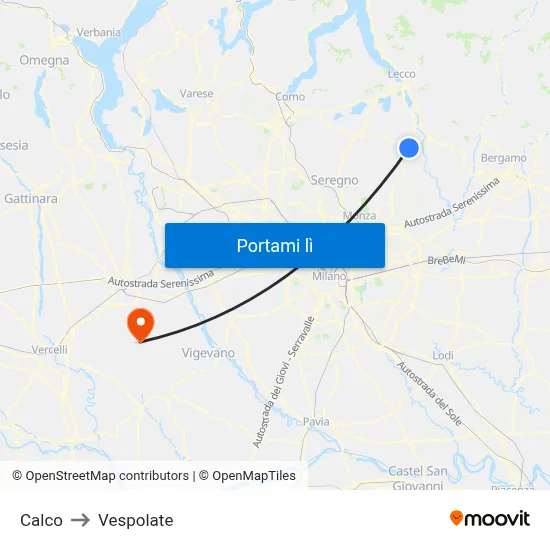 Calco to Vespolate map