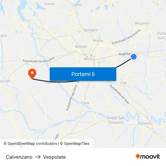 Calvenzano to Vespolate map