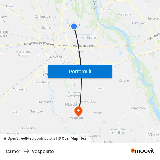 Cameri to Vespolate map