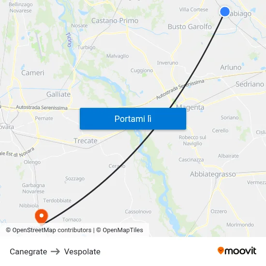 Canegrate to Vespolate map