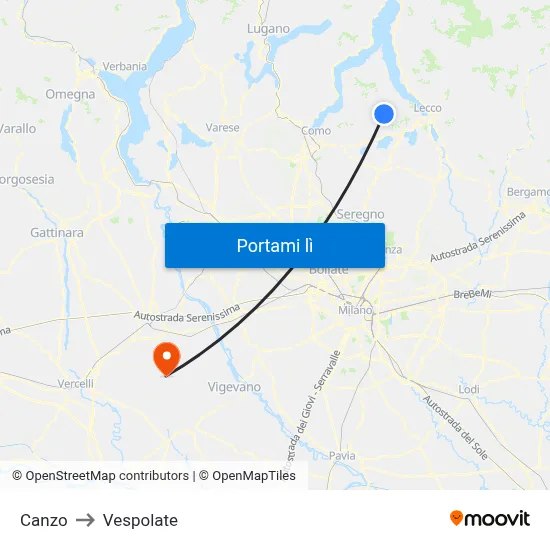 Canzo to Vespolate map