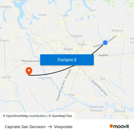 Capriate San Gervasio to Vespolate map