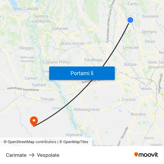 Carimate to Vespolate map