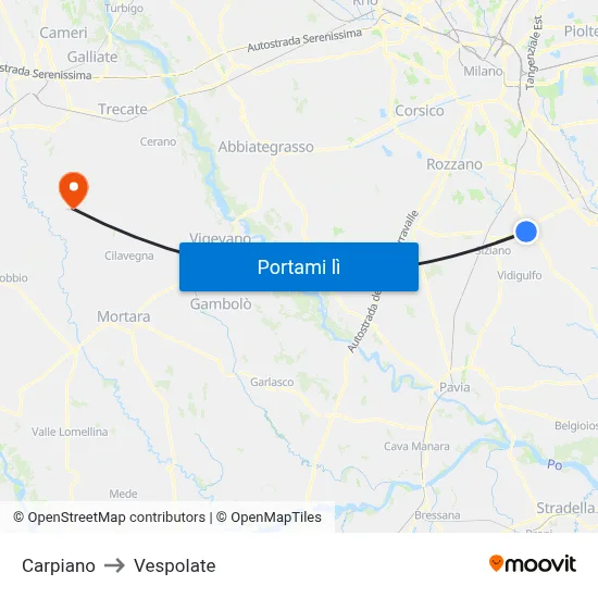 Carpiano to Vespolate map