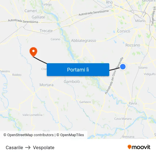 Casarile to Vespolate map