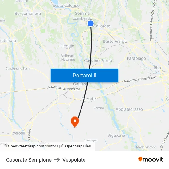 Casorate Sempione to Vespolate map